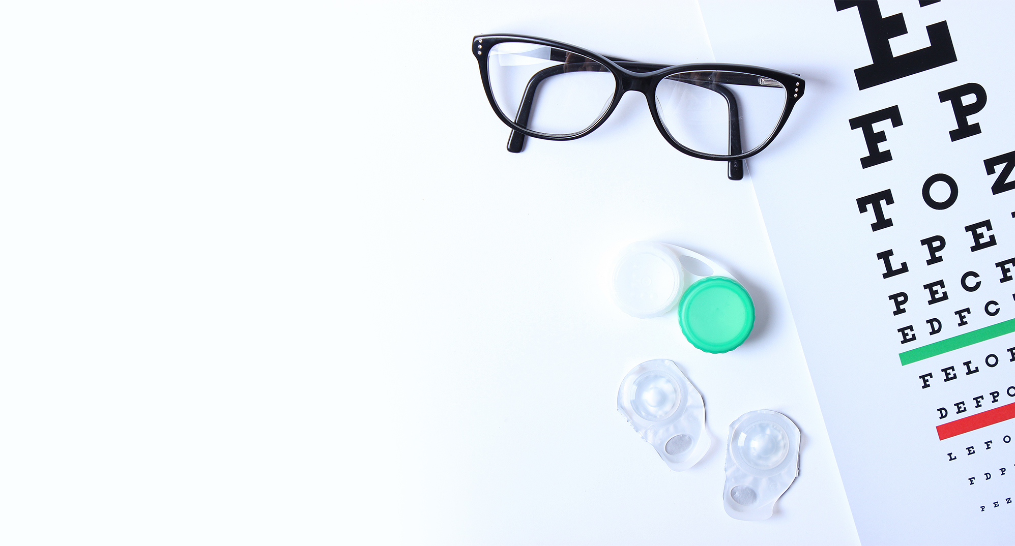 Glasses contact lens case and eye chart
