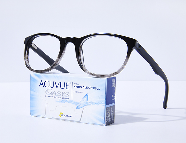pair of glasses and ACUVUE contacts