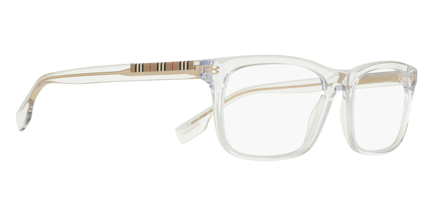 Burberry Transparent Gray Square Glasses with Icon Stripe Temples Burberry BE2339 Harrington Gray/Clear Eyeglasses | Includes  main image 2